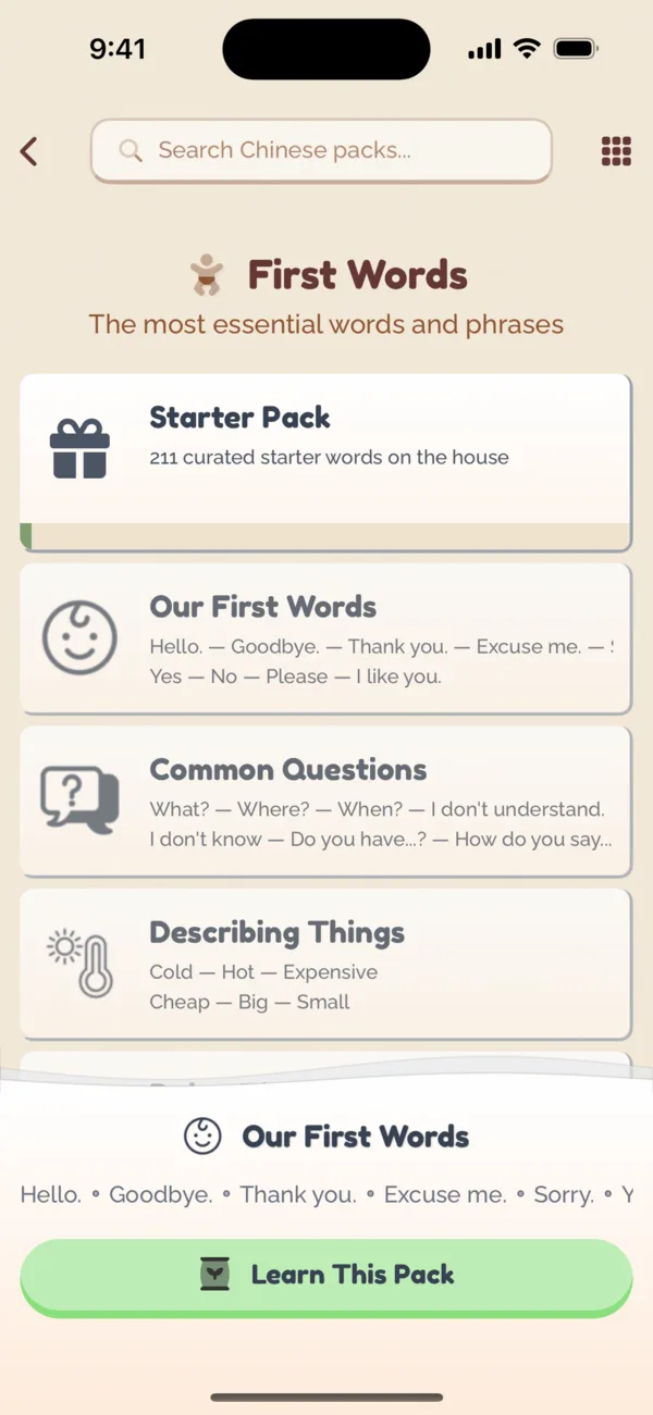 Picking a topic Pack to learn