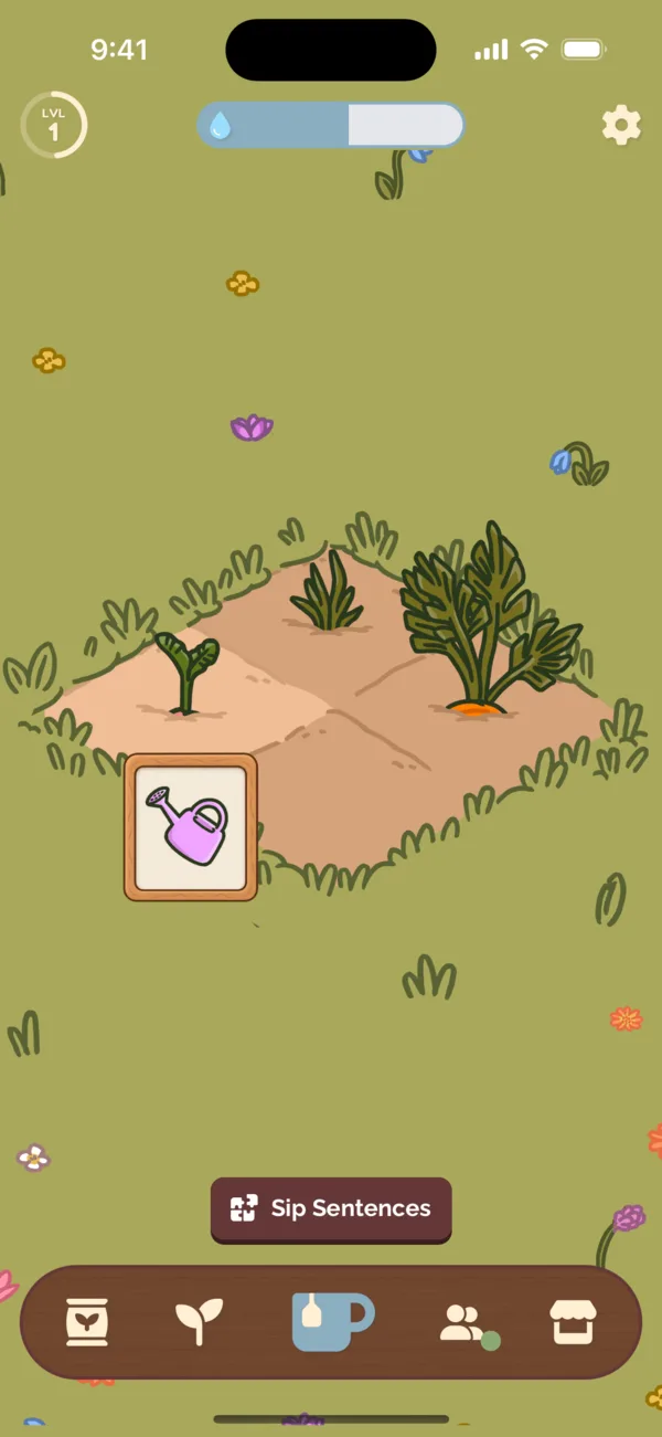 Tap a plant, then the watering can